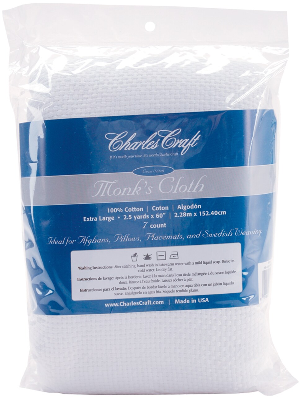 Charles Craft Monk's Cloth Aida 7 Count 60"X2.5yd-White